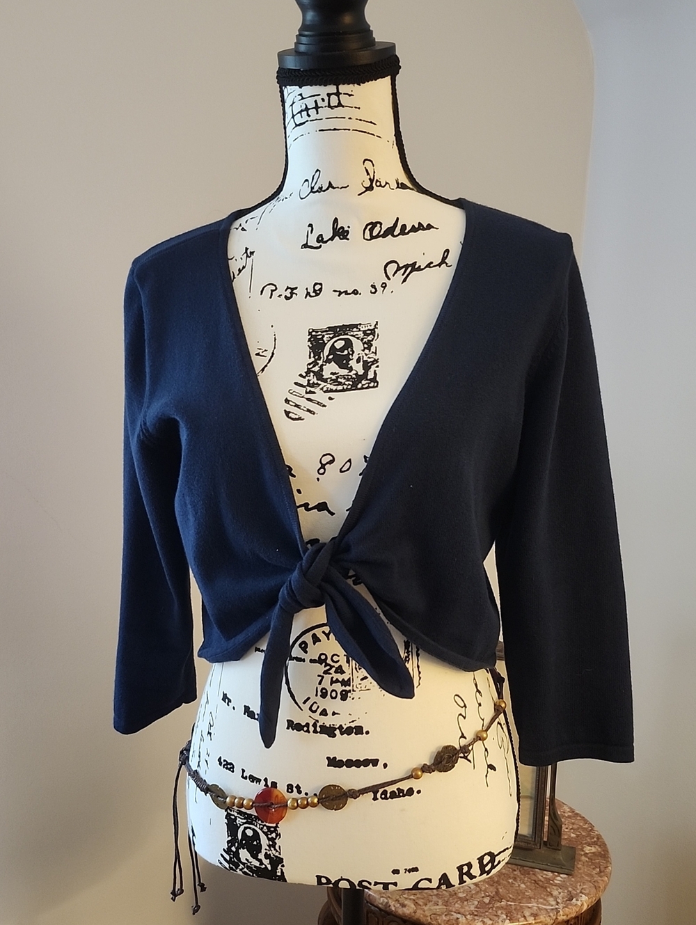 Navy Tie-Front Women's Bolero Sweater